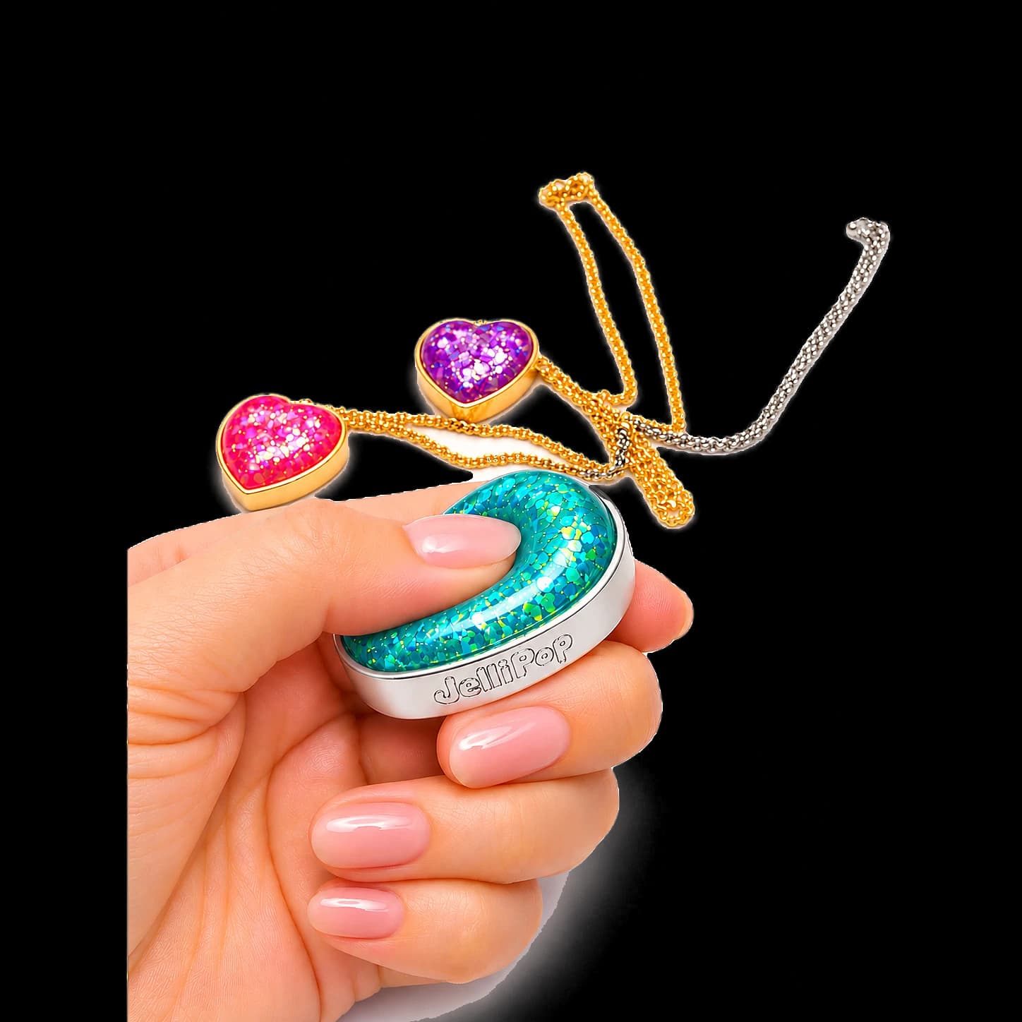 A hand squeezing the Ocean Calm pendant