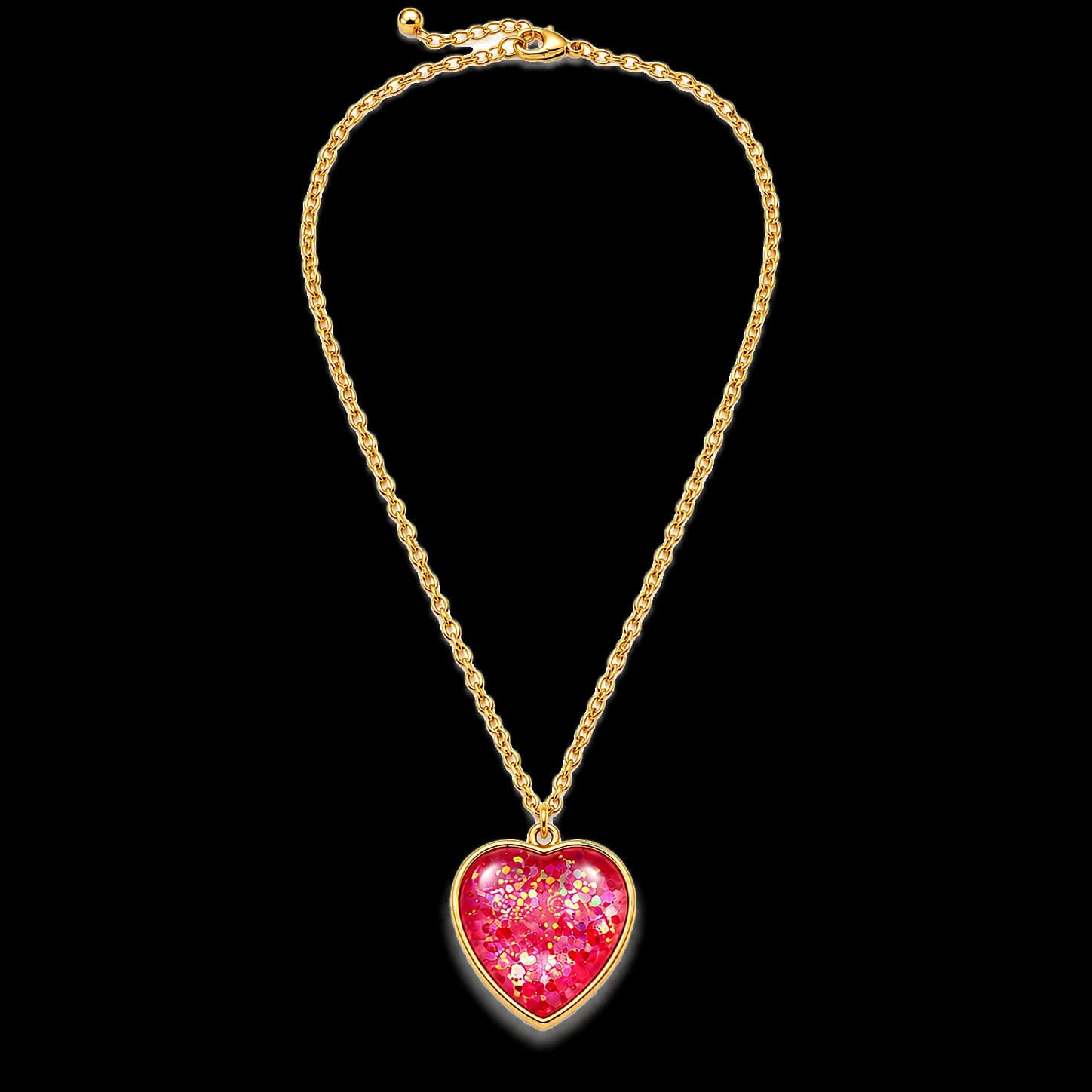 The full Bubblegum Pink necklace with its gold chain